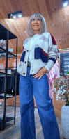 Petula Block Print Cardigan – Multicoloured Autumn Knit